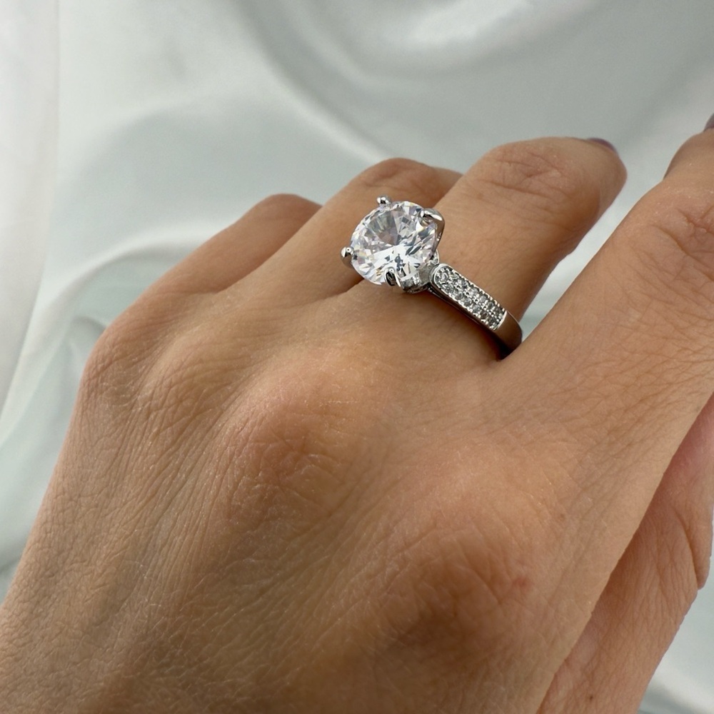 Wedding Engagement Silver Color Ring with Clear Stone - Picture 4 of 10